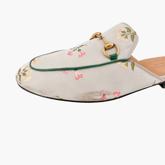 Gucci Princetown Horsebit Loafer Mule EU 39 US 9 Green Floral Embroidered Flat - Picture 8 of 12